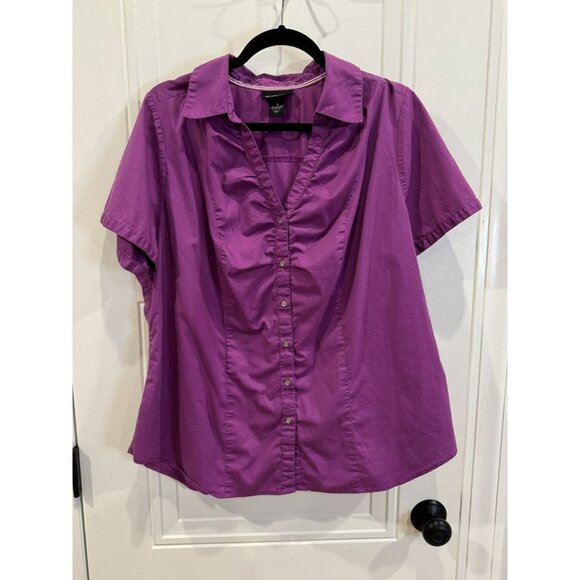 Lane Bryant 18 Purple Short Sleeve Button Down Casual Ruched Workwear EUC - Picture 1 of 4